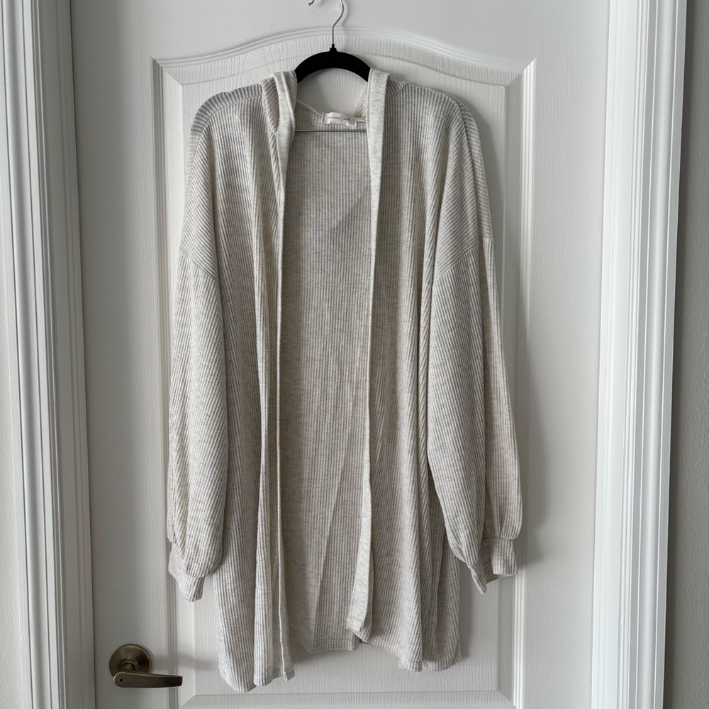 Treasure & Bond Open Front Ribbed Hooded Cardigan 
Size Large